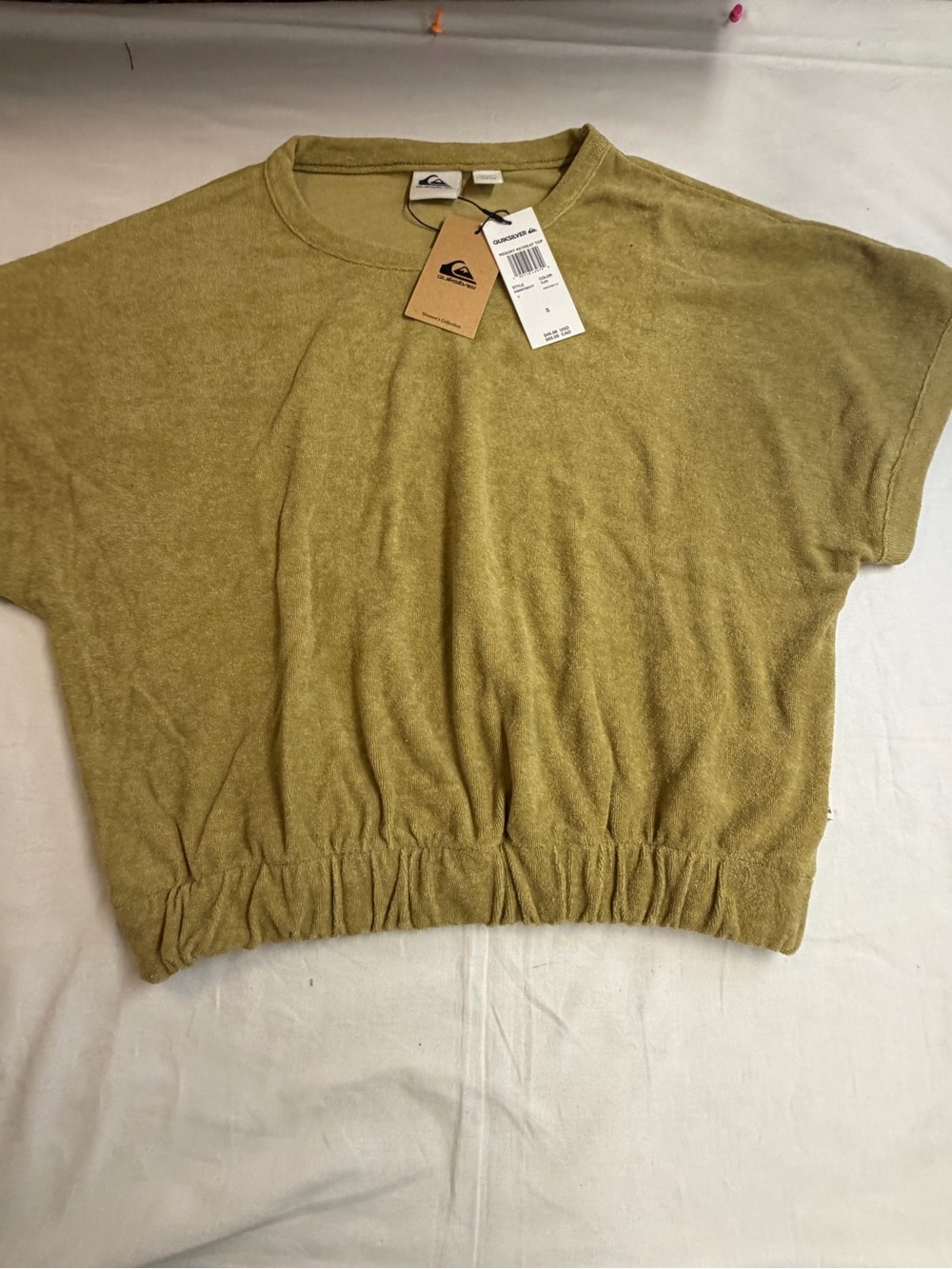 Quiksilver Olive-Tone Short Sleeve Cropped Elastic Hem Top